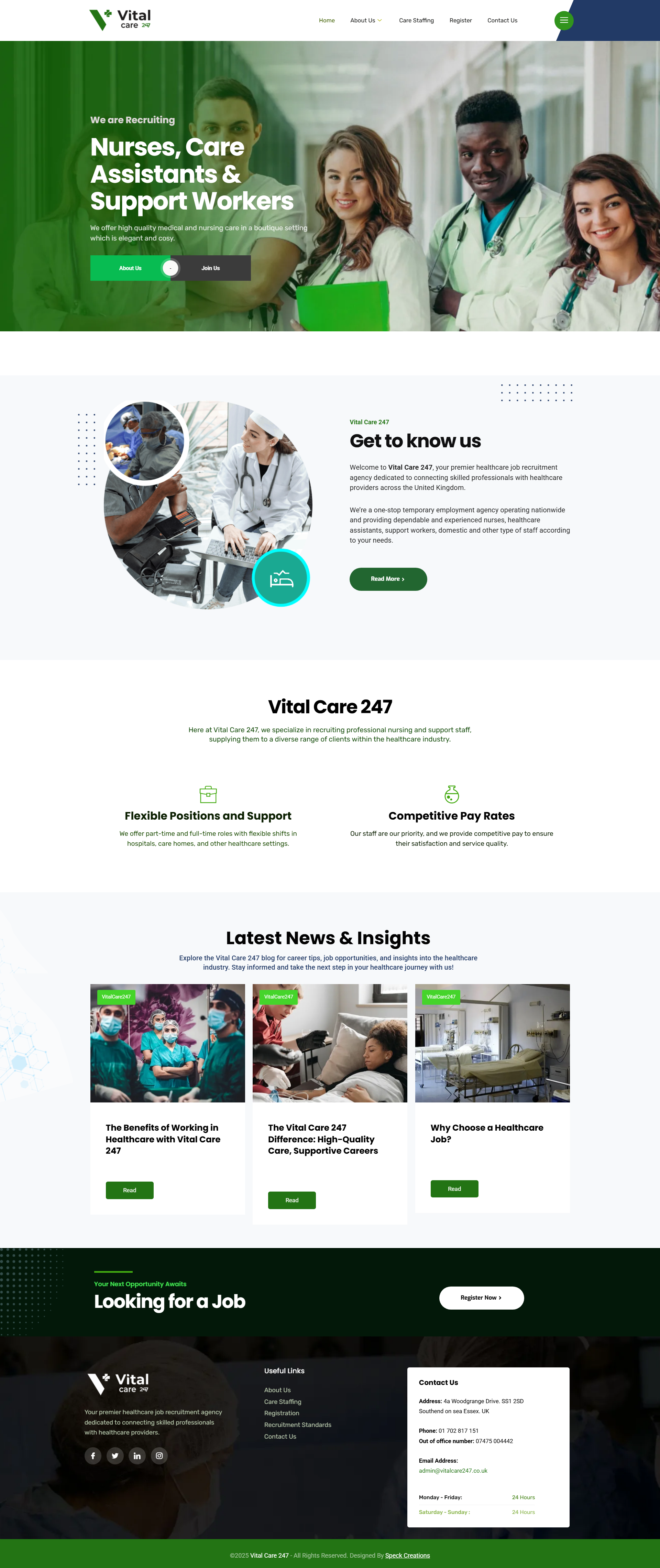 Vital Care 247 healthcare recruitment platform website redesign by Speck Creations